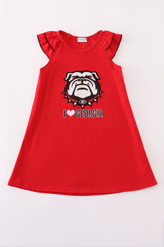 Red I love Georgia applique ruffle dress