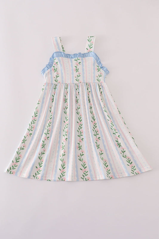 Blue floral print ruffle dress
